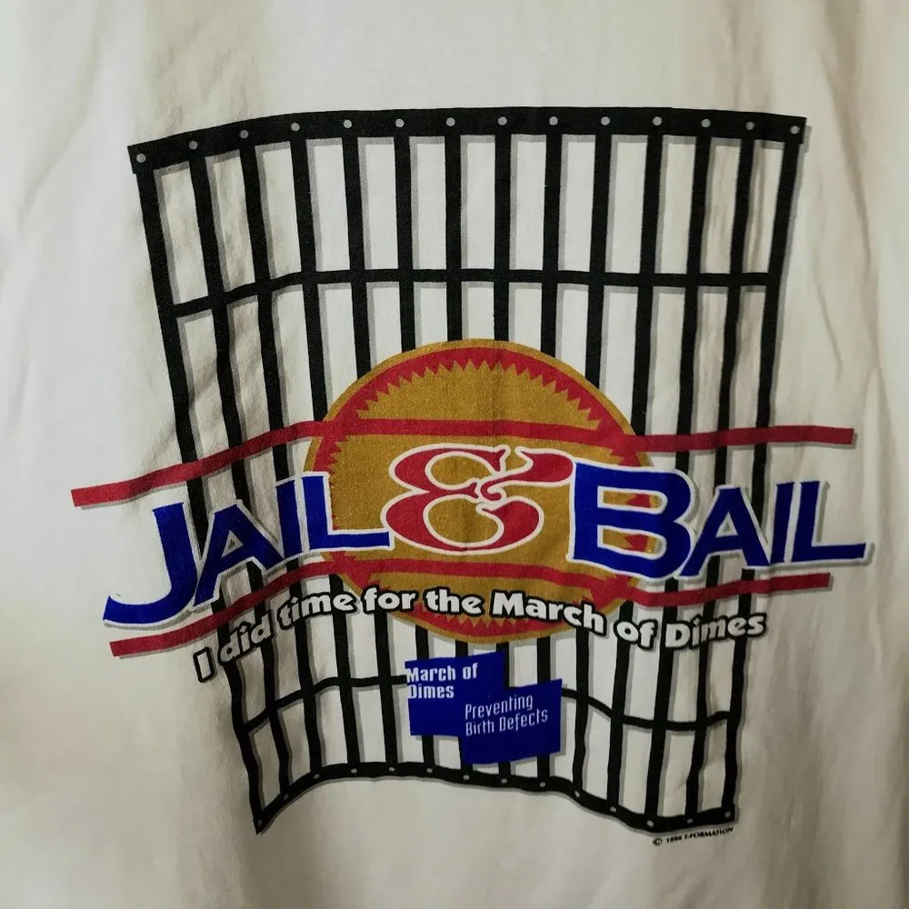 1996 Vintage Jail & Bail March Of Dimes T Shirt 90s White XL Extra Large Solid - Image 13