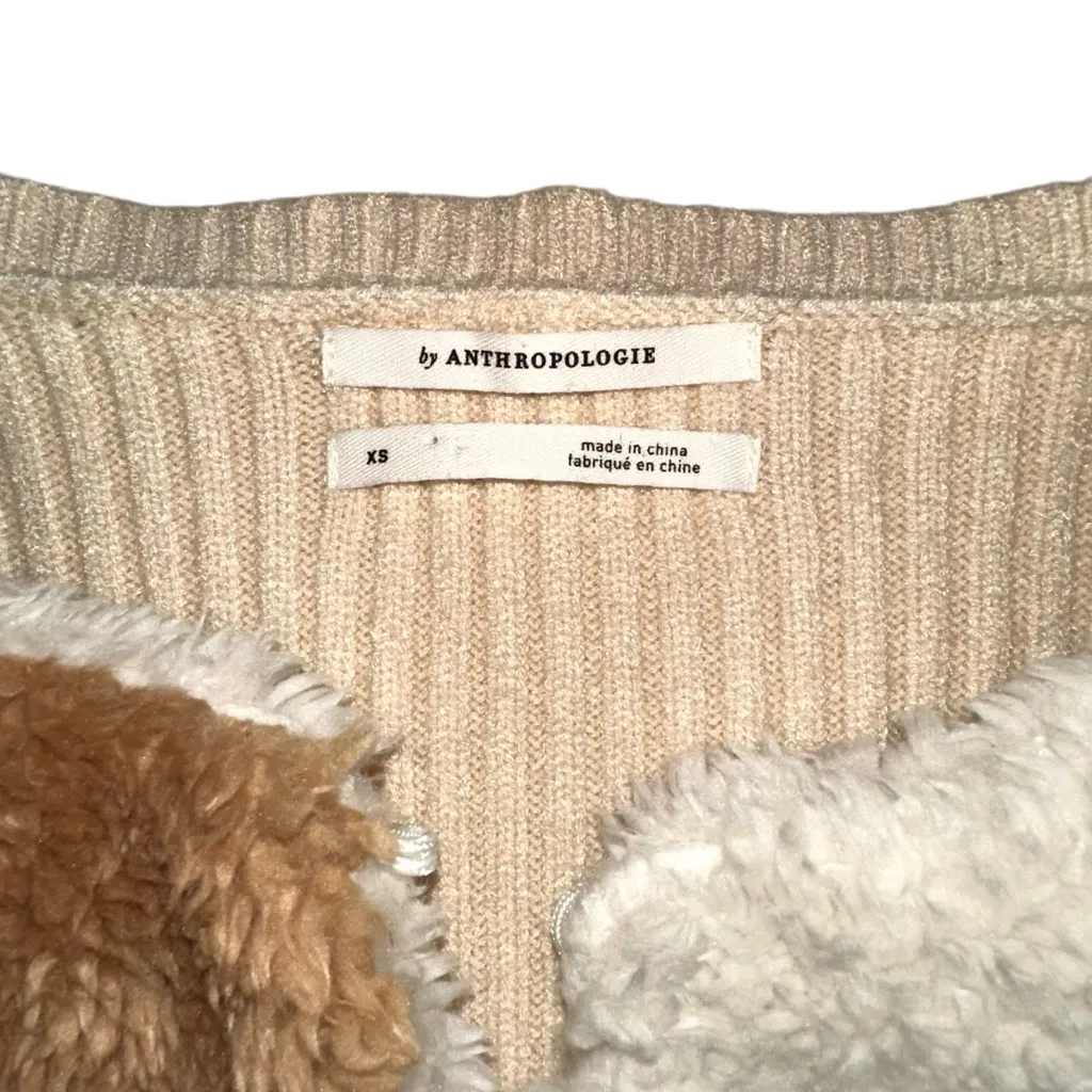 Anthropologie Colorblocked Faux Fur Teddy Jacket Sweater Cardigan XS - Image 5