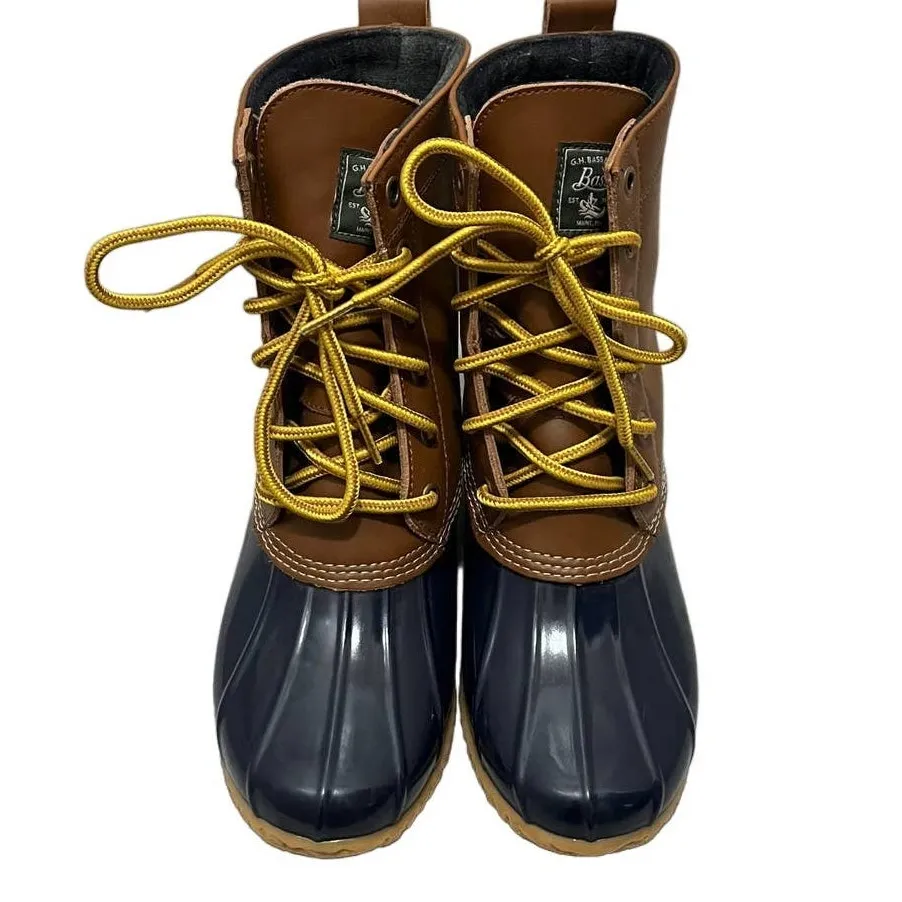 NWOB G.H. Bass & Co. Six Eyelet Waterproof Duck Boots Navy and Brown Women's 7 Blue - Image 2