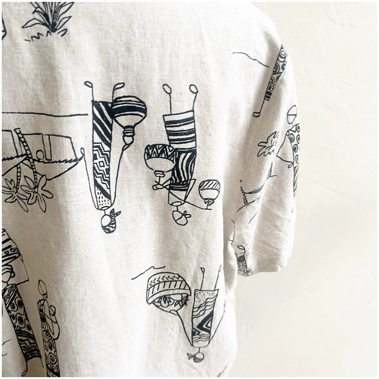 Hot Cotton Marc Ware African Culture Short Sleeved Linen Shirt Women 1X Vintage Black - Image 10