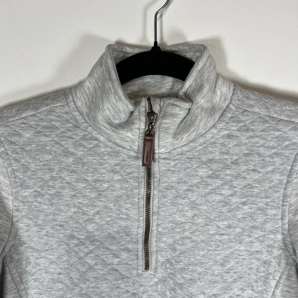 L.L. Bean Womens Quilted Quarter Zip Pullover Sweatshirt Long Sleeve Gray SZ XS - Image 2