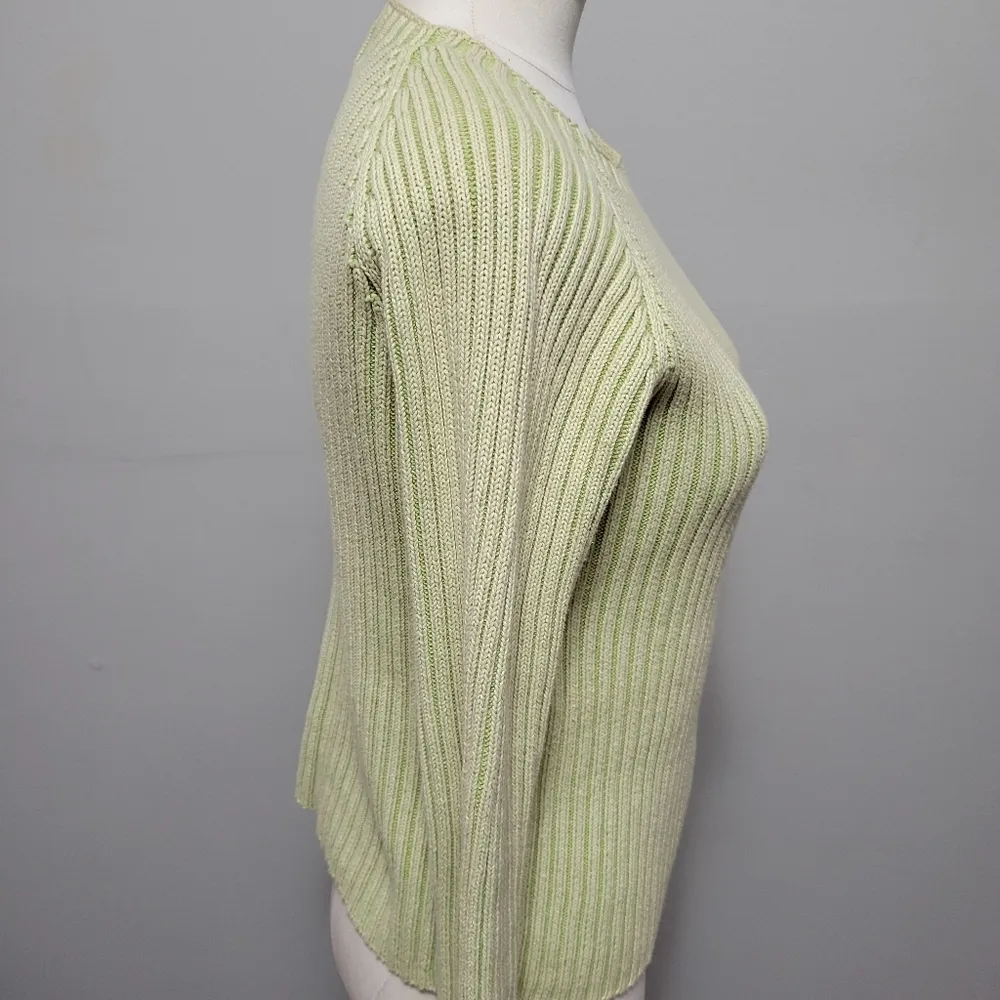 L.L. Bean green garment dyed ribbed sweater size small - Image 3