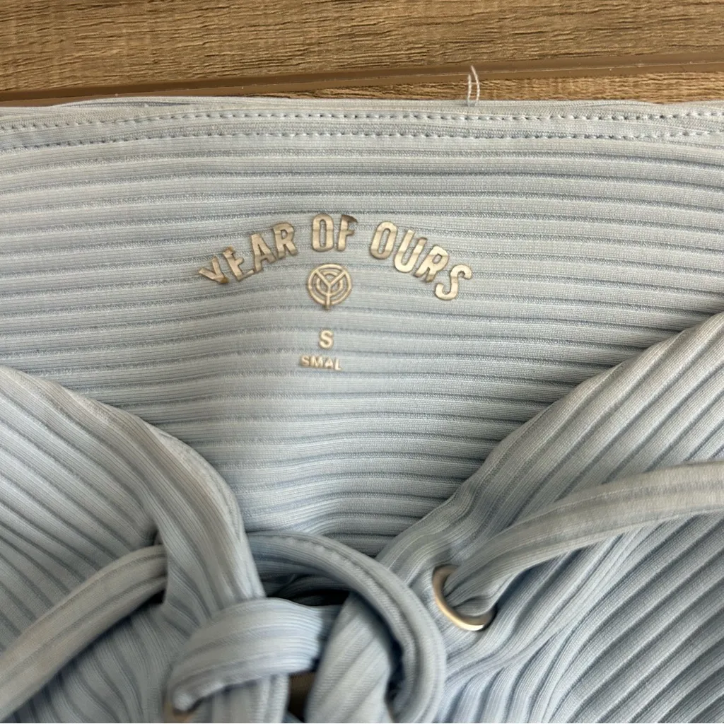 Year of Ours Ribbed Football Leggings Lace Up High Rise 24in Y2K Light Blue S - Image 5