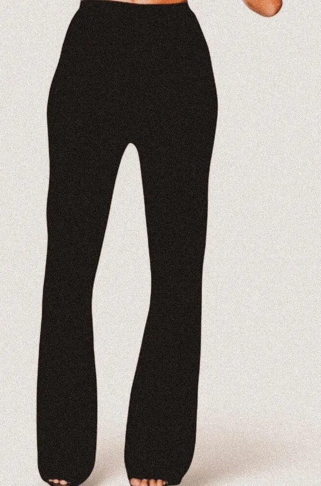 Meshki Black Rue Ribbed Flared Knit Pants | Y2K Minimalist Streetwear | Small - Image 1