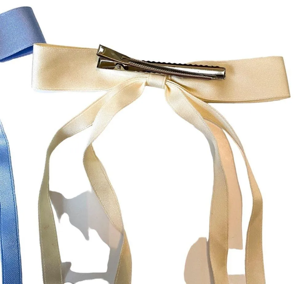 Amazon Essential Navy White Cream Blue Silk Ribbon Hair Clip Set - Image 2