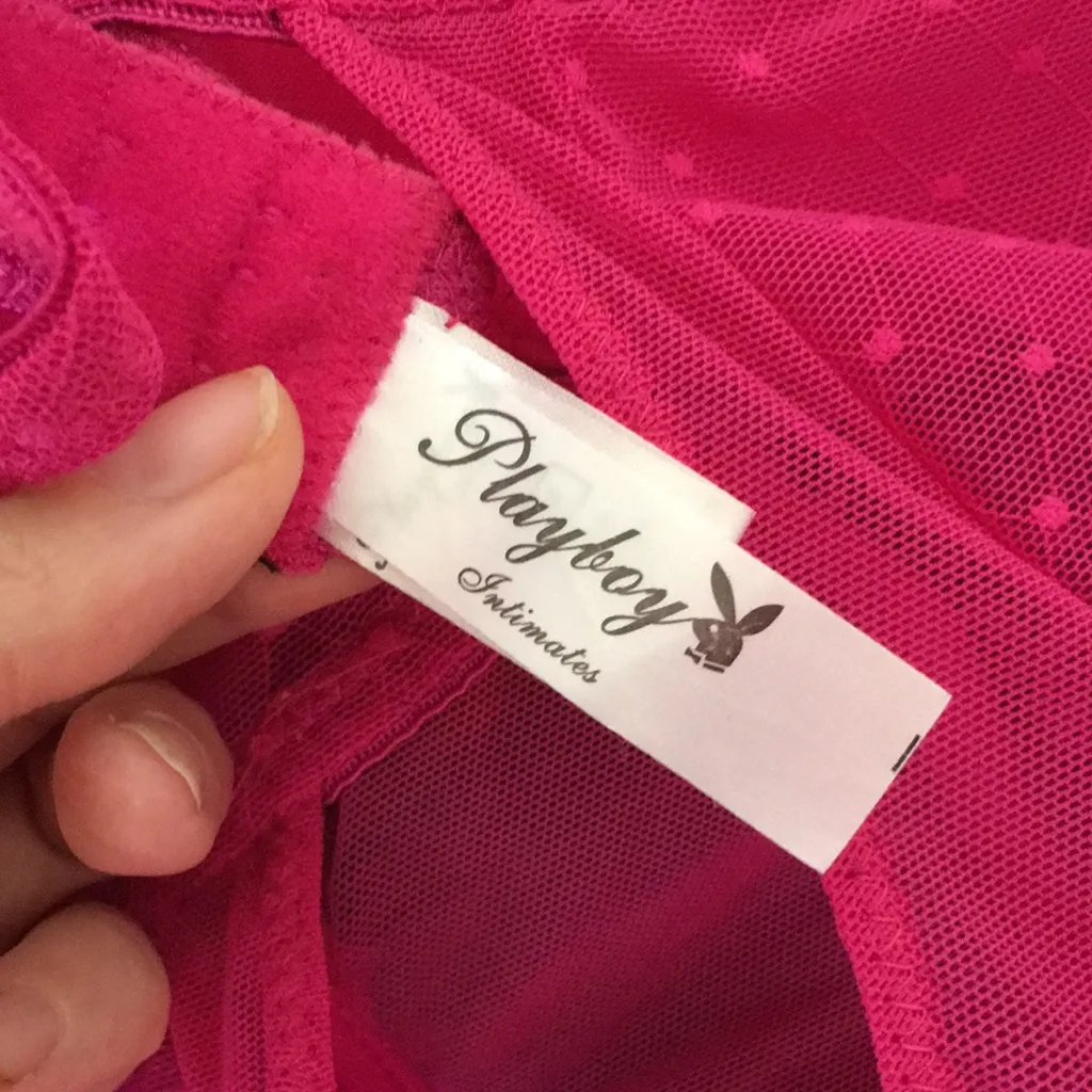 #1 New Playboy Vintage Sexy Padded Bustier With Thong Hot Pink Black size Medium - Image 6