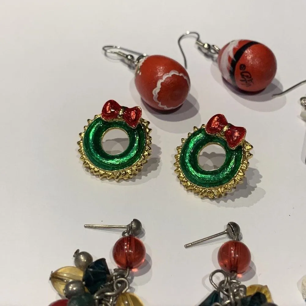 Lot Of 5 Costume Earrings Pierced Christmas Holiday Snowman Santa Wreath Etc - Image 3