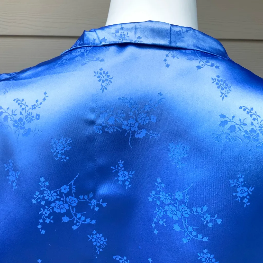 VINTAGE Handmade Blue Floral Puffy‎ Shoulder Blouse Size L - Image 6