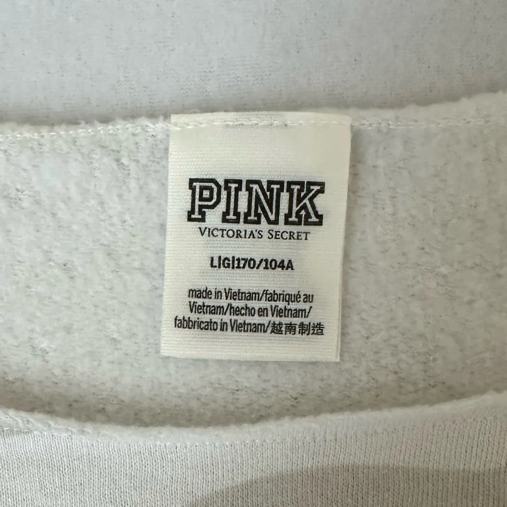 Victoria Secret PINK White Camo Off the Shoulder Cropped Crew Sweatshirt - Image 3