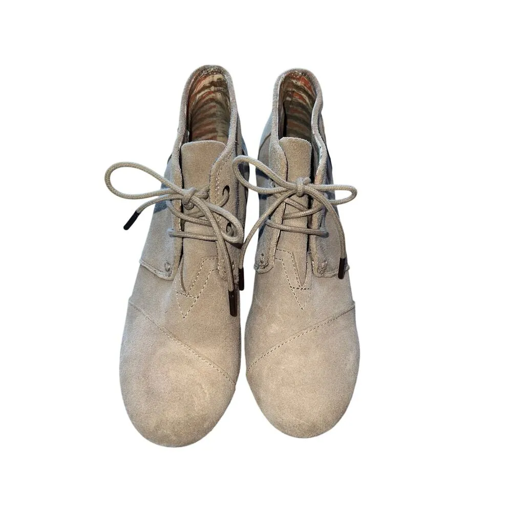 TOMS Sand Suede Lace Up Wedge Booties Women's Size 8.5 Cottage Boho Minimalist - Image 5