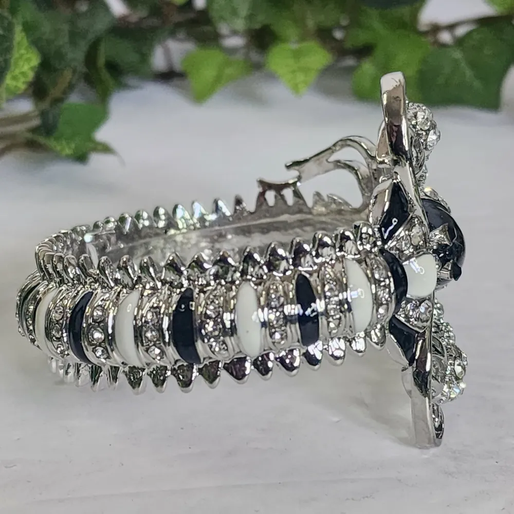 Silver Lobster with Crystals and Enamel Inlay Hinge / Clamper Bracelet - Image 2