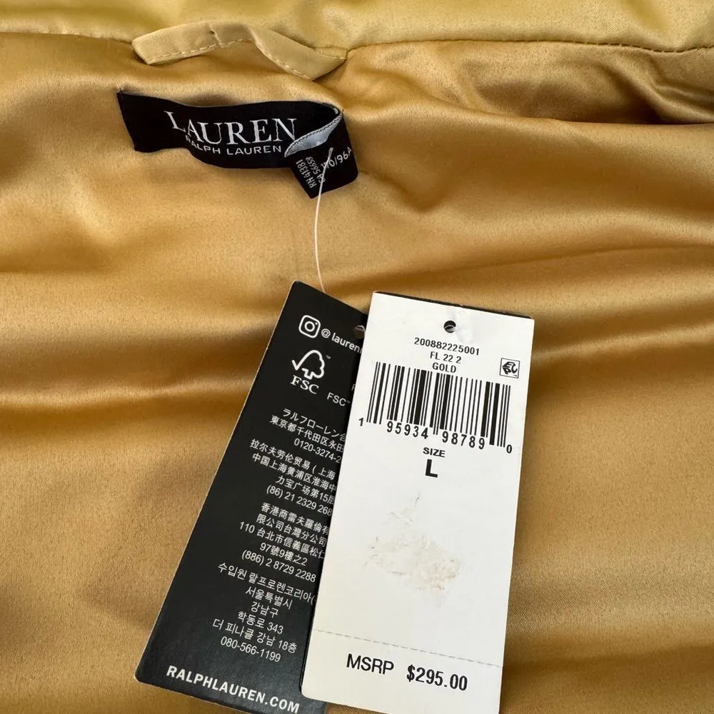 Lauren Ralph Lauren Satin Quilted Down Vest in gold Large NWT - Image 10