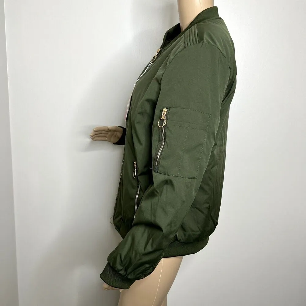 Army Green Quilted Windbreaker Zip Up Jacket Size undefined - Image 2