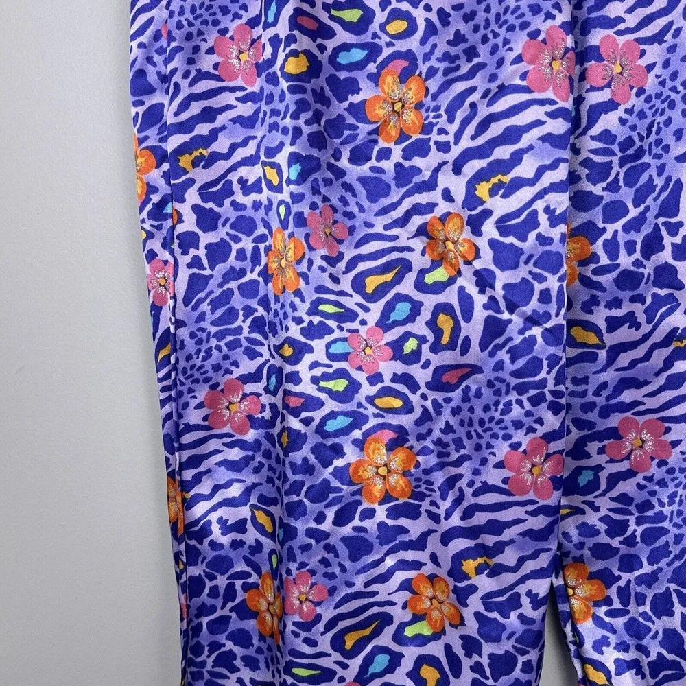 Vintage New Xhilaration 2001 Y2k Satin Pajama Pants Juniors XL Purple Animal NOS - Image 2