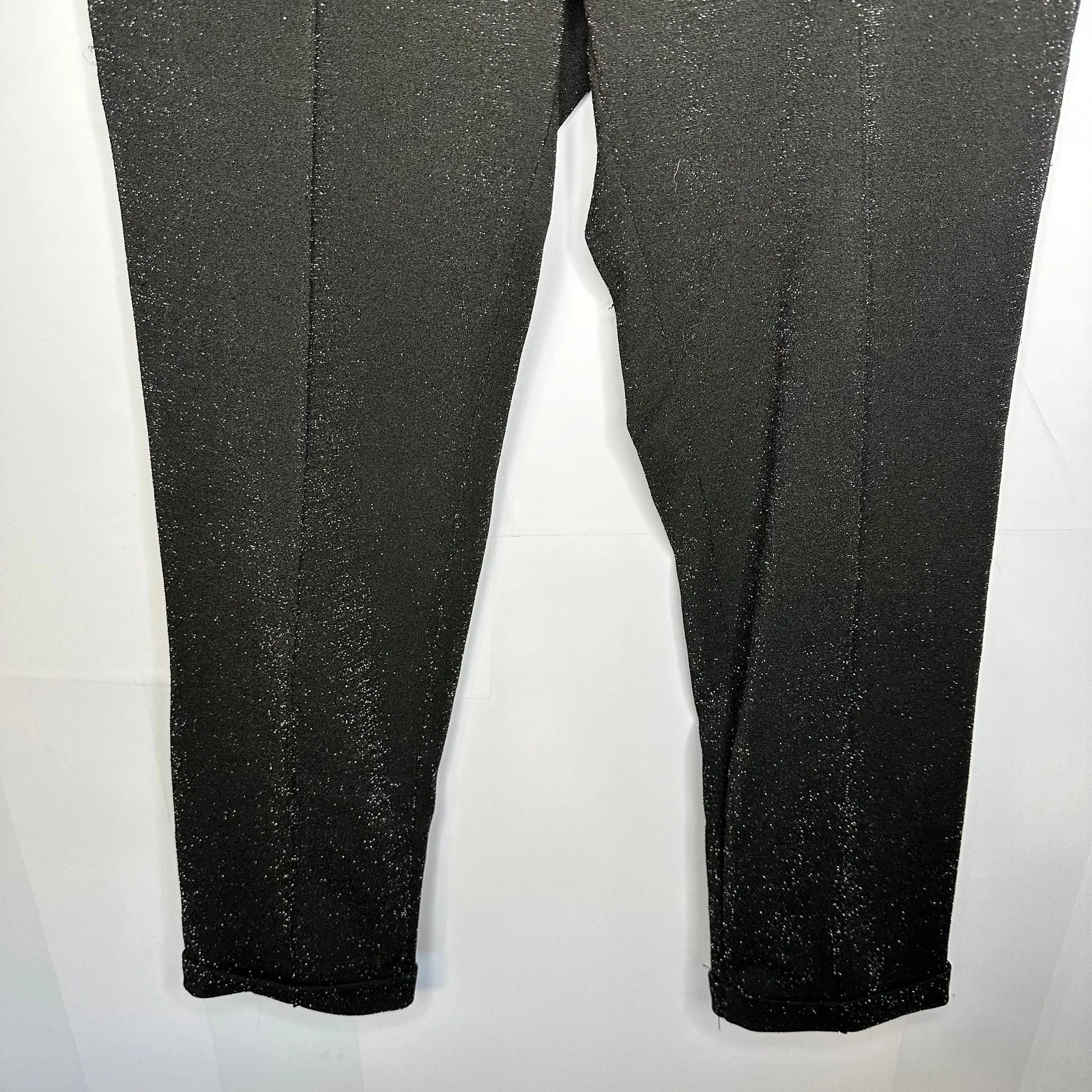 Imperial Black Sparkle High Rise Ankle Drawstring Straight Jogger‎ Pants Medium - Image 3