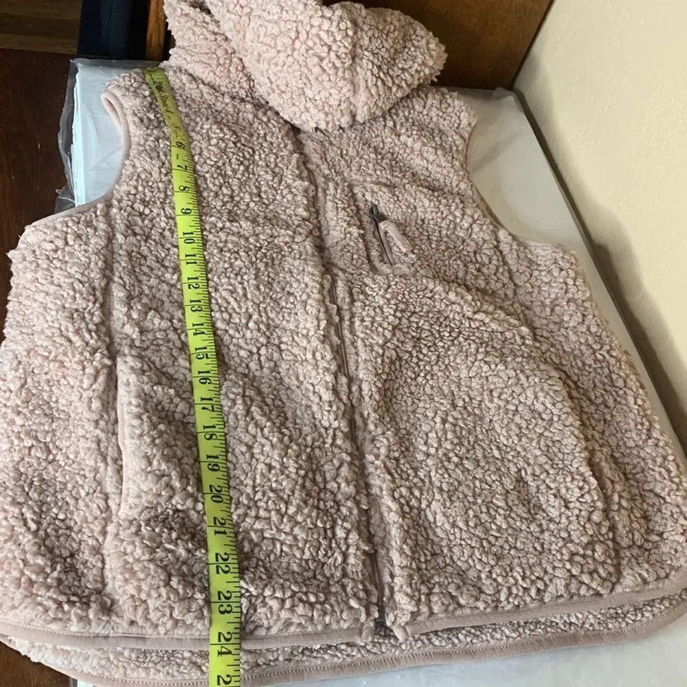Original Weatherproof Vintage Rose Pink Teddy Full Zip Hooded Vest Size Large - Image 11