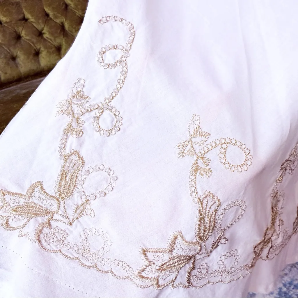 Vintage 90s Rene Margo Embroidered Beaded Skirt Size Small White - Image 4