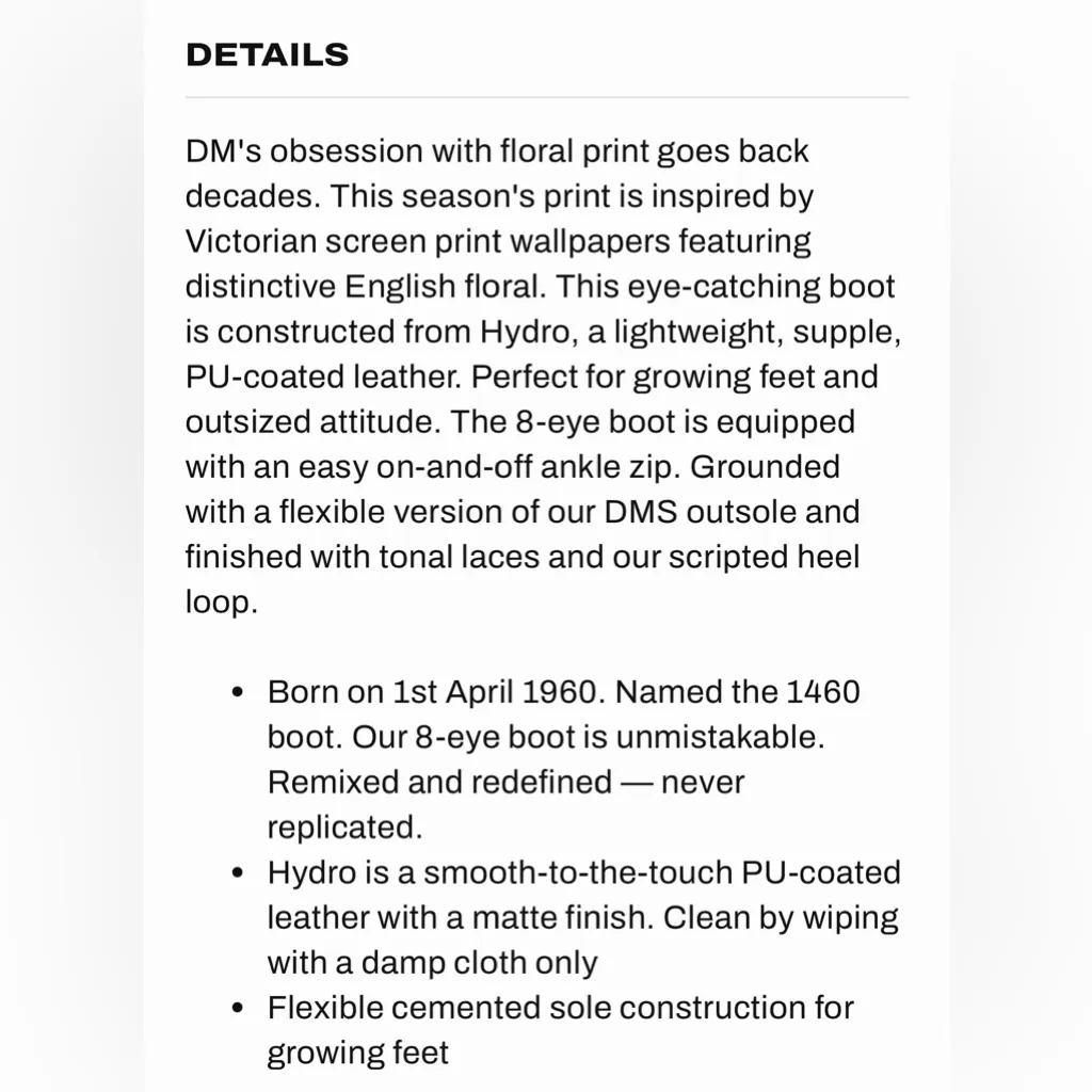 NWOT Dr. Martens 1460 English Garden Leather Lace Up Boots sz 7 - Image 7