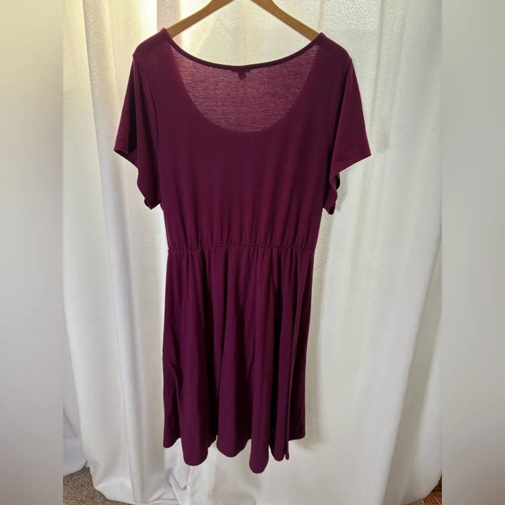 TORRID 3 Plus Size Jersey Midi Dress Burgundy Maroon Red Short Sleeve 3X GUC 526 - Image 3