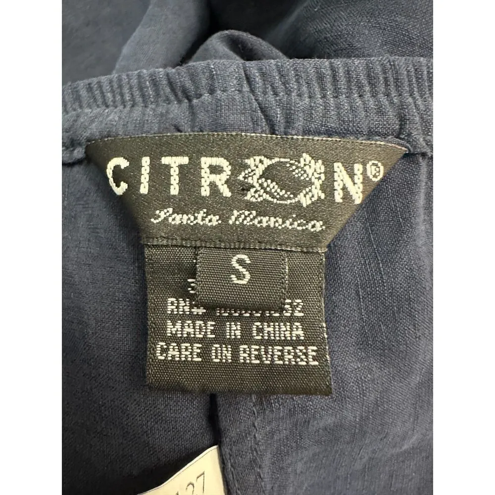 Citron Santa Monica Silk Linen Navy Blue Crop Pants Size Small - Image 4