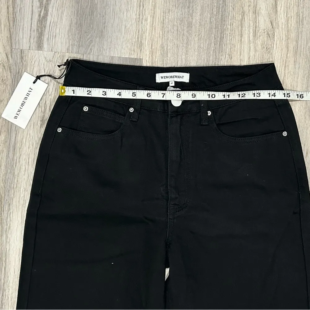 NWT We Wore What Black Denim Jeans Faux Fur Cuff Straight Leg High Rise Size 27 - Image 4