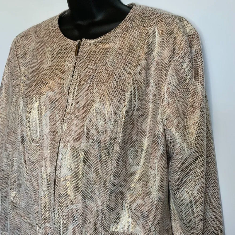 Kim Rogers Metallic Animal Print Full Zipper Blazer - Image 4