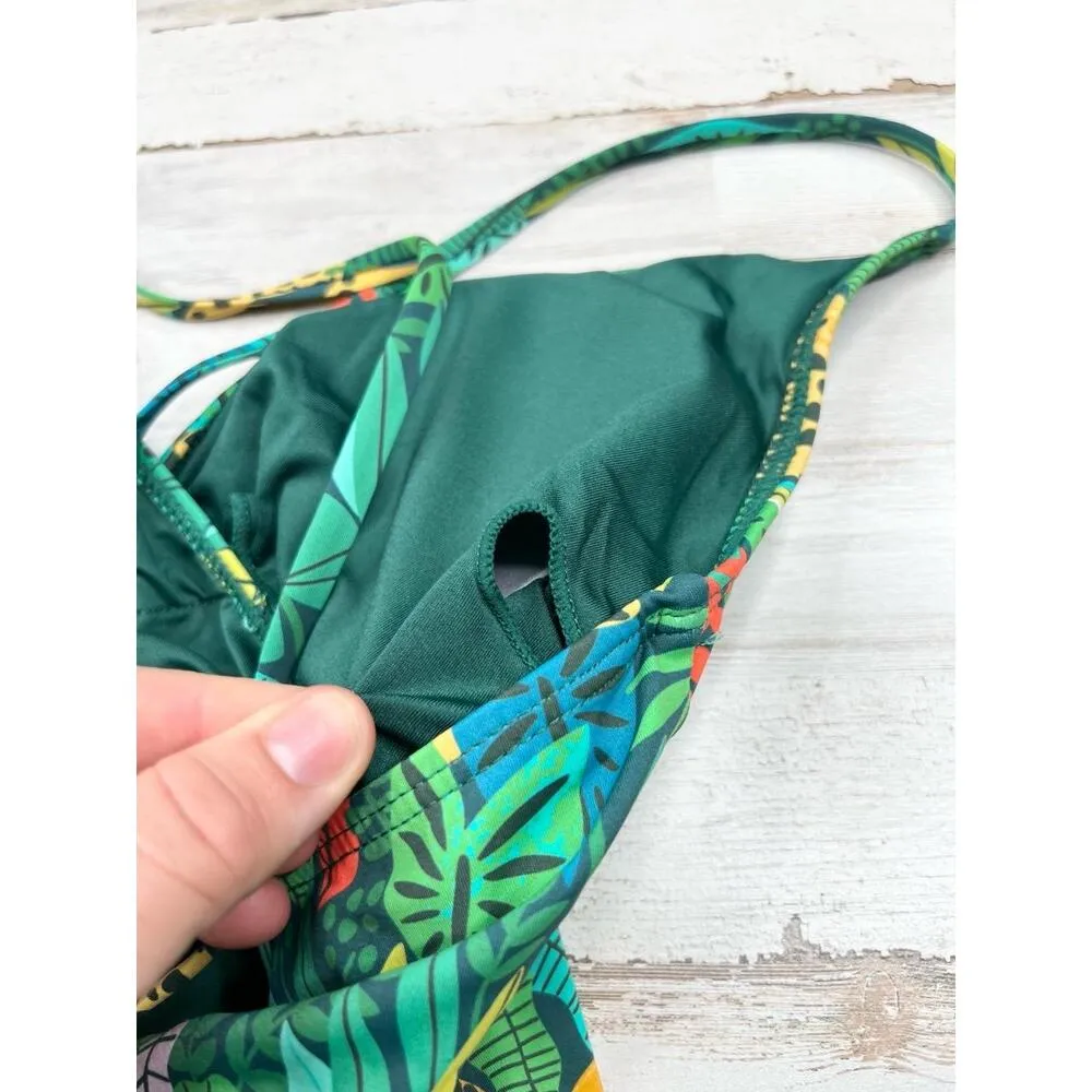 Palms Away Womens XS Tropical Animal Print Crisscross One Piece Swimsuit Green - Image 7