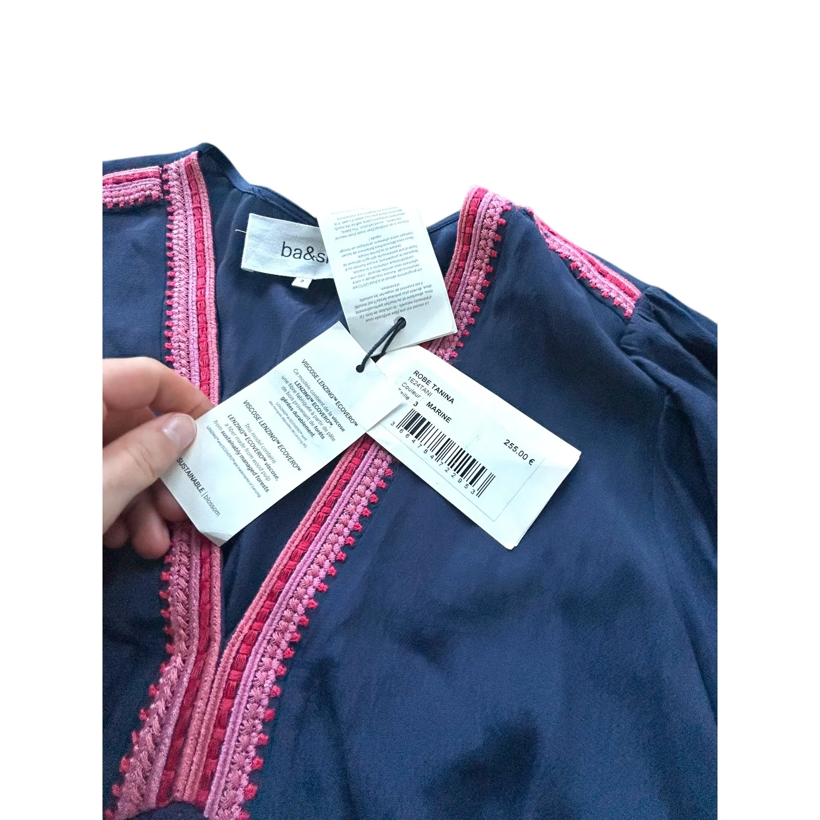 Ba&sh Robe Tanina Navy Blue Embroidered V-Neck Midi Dress NWT - Image 6