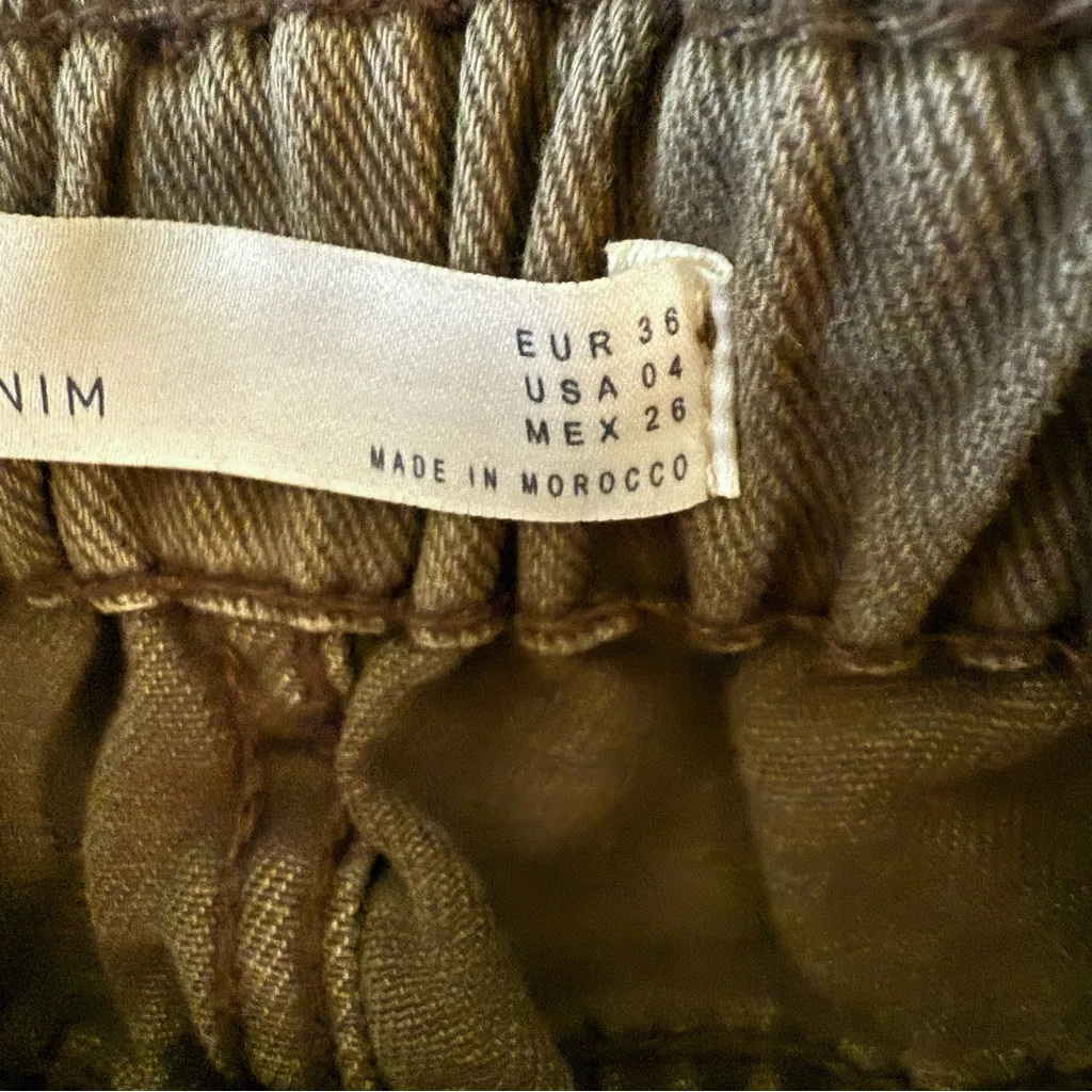 Zara Z1975 High Rise Frayed Hem Denim Shorts Green SZ 4 - Image 3