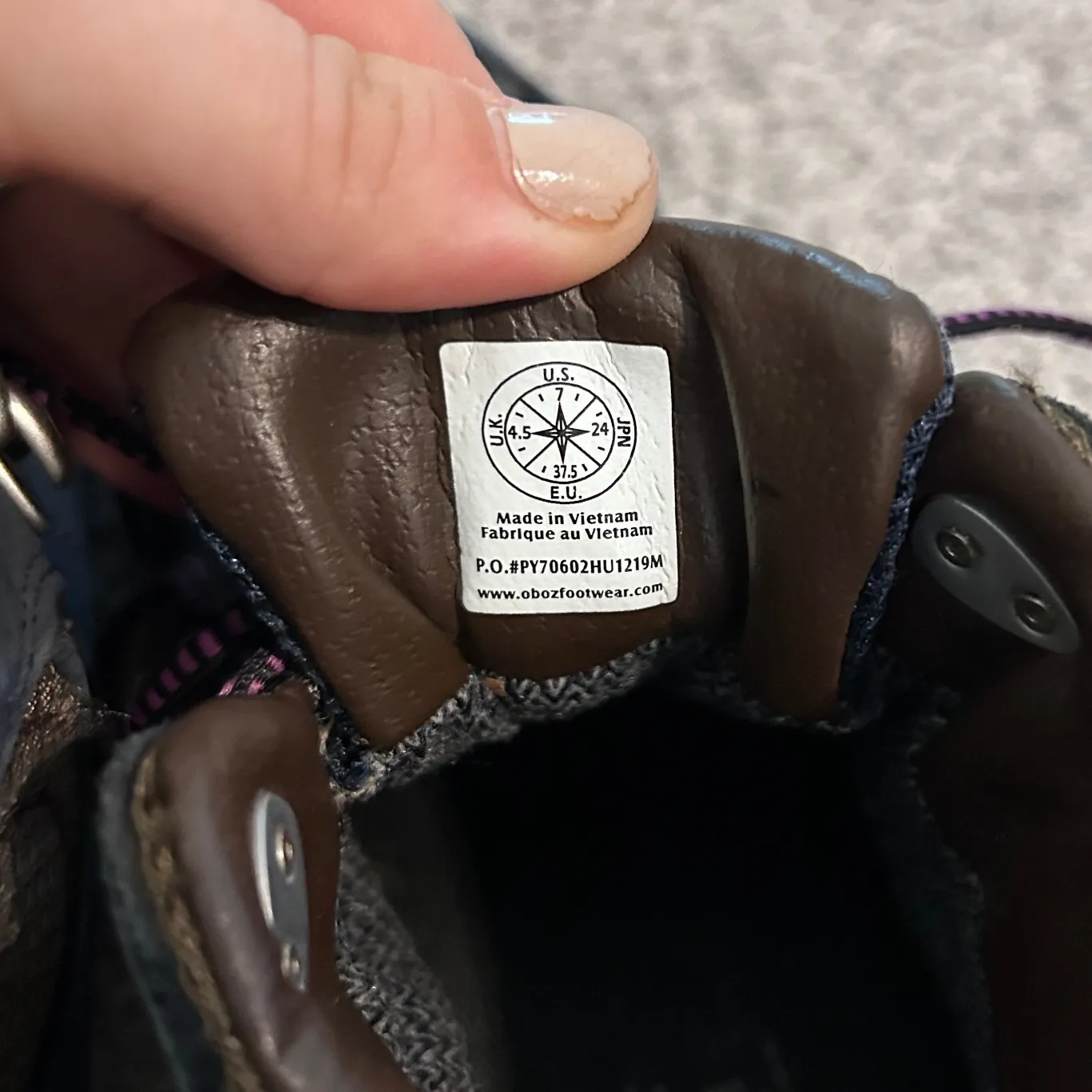 Oboz Waterproof Hiking Boots Women's 7 Purple‎ Accent Leather Trail Shoes Blue - Image 8