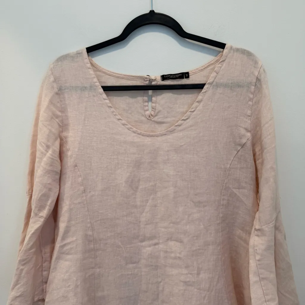 Lungo L'Arno Blush 100% Linen Bel Sleeve Dress Made in Italy Size M Pink Size M - Image 2