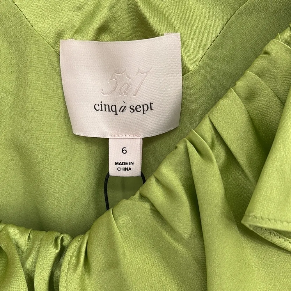 Cinq a Sept 100% Silk Petunya Ruffle Silk Dress in Prickly Pear 6 New with tags! Green - Image 4