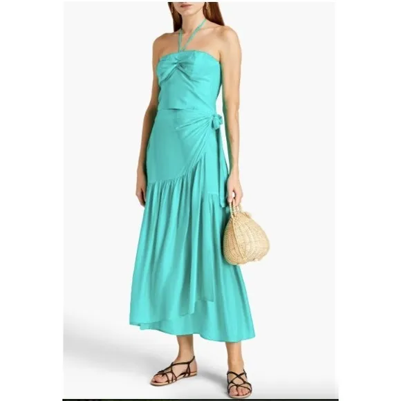 ViX‎ Paula Hermanny Mirella Halter Top Womens Size Small Turquoise Blue Smocked - Image 8