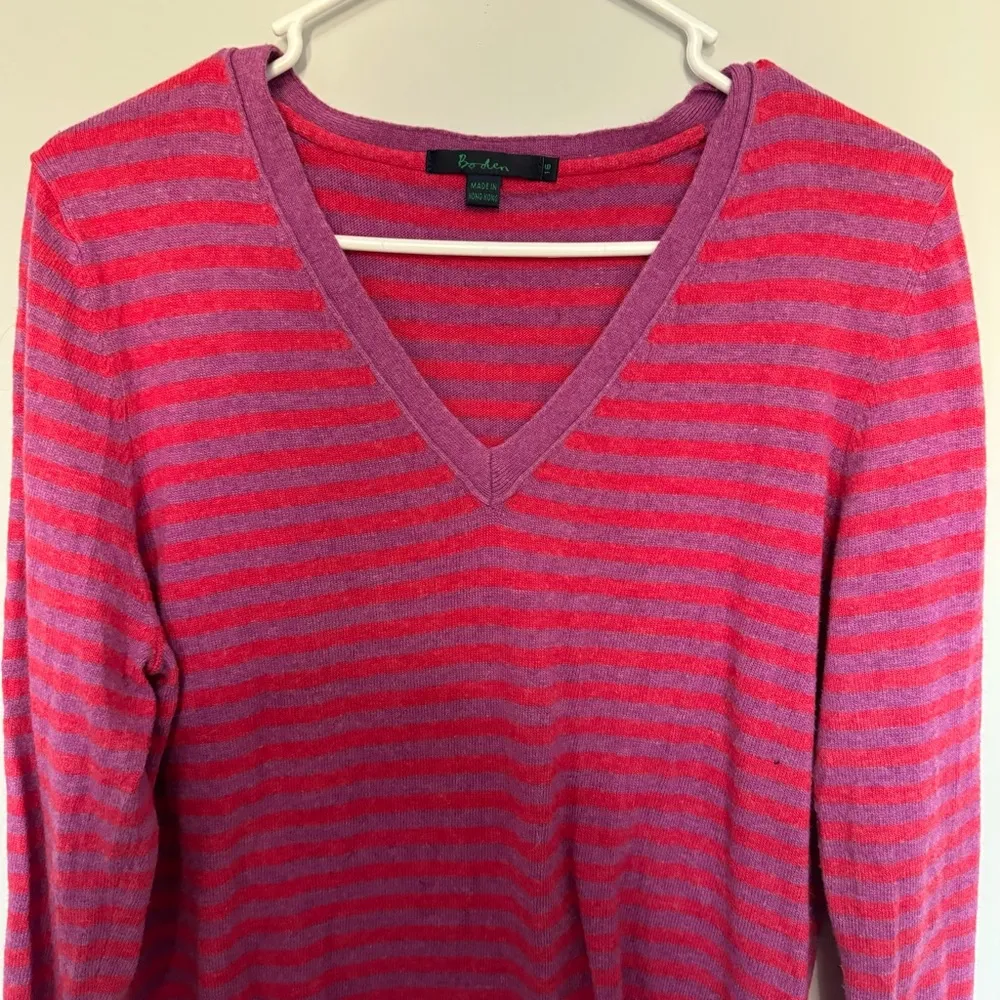 Boden Pink and Purple Striped Cashmere Sweater Size 16 - Image 4