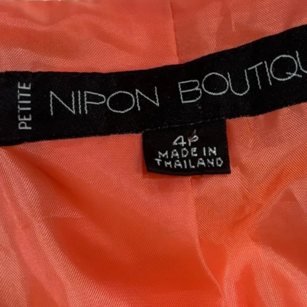 Vintage Albert Nipon Boutique Peach Silk Lined Bow Blazer Jacket Pink Size 4P - Image 4