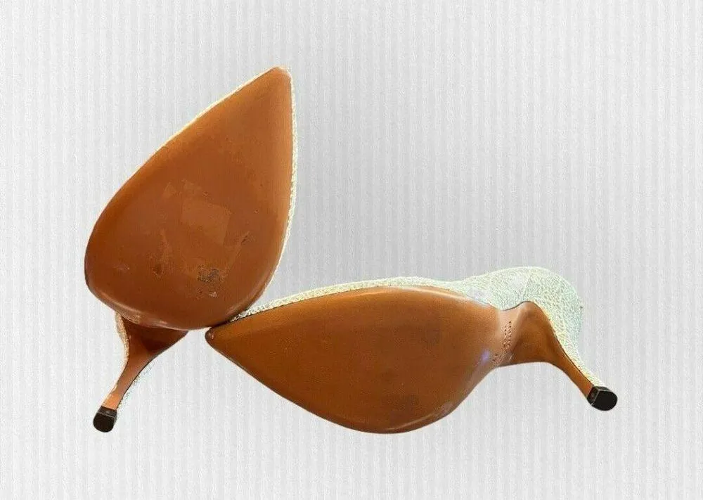 Palter DeLiso Kiss Ivory Heirloom Lace Gold Glitter Pump Size Italy‎ 37 US 6.5 - Image 7