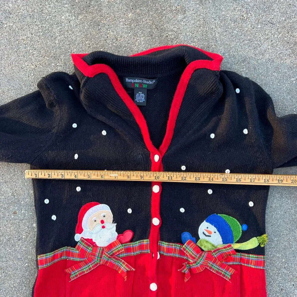 Vintage Y2K Ugly Christmas Winter Cardigan Sweater Santa Snowman Pockets PS Black Size undefined - Image 6
