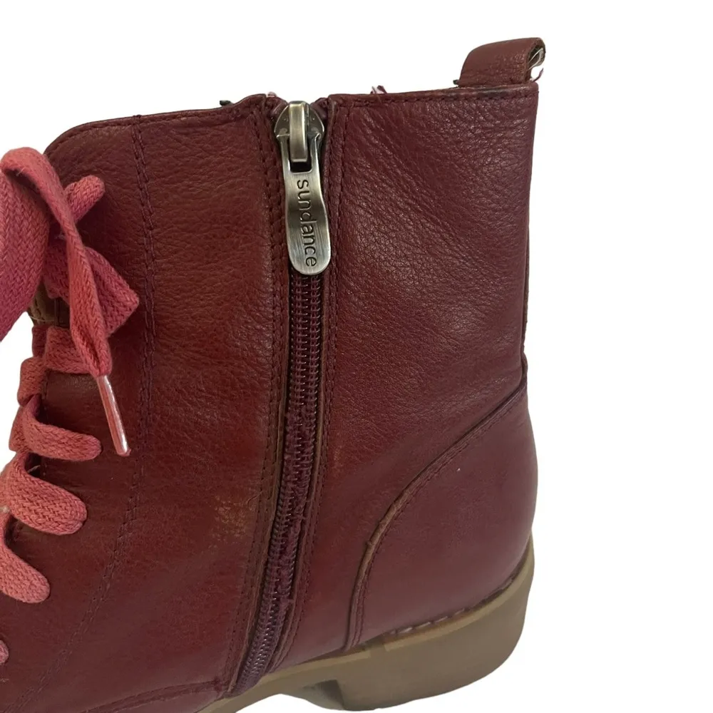 Sundance Red Studded Lace Up Boots - Image 4