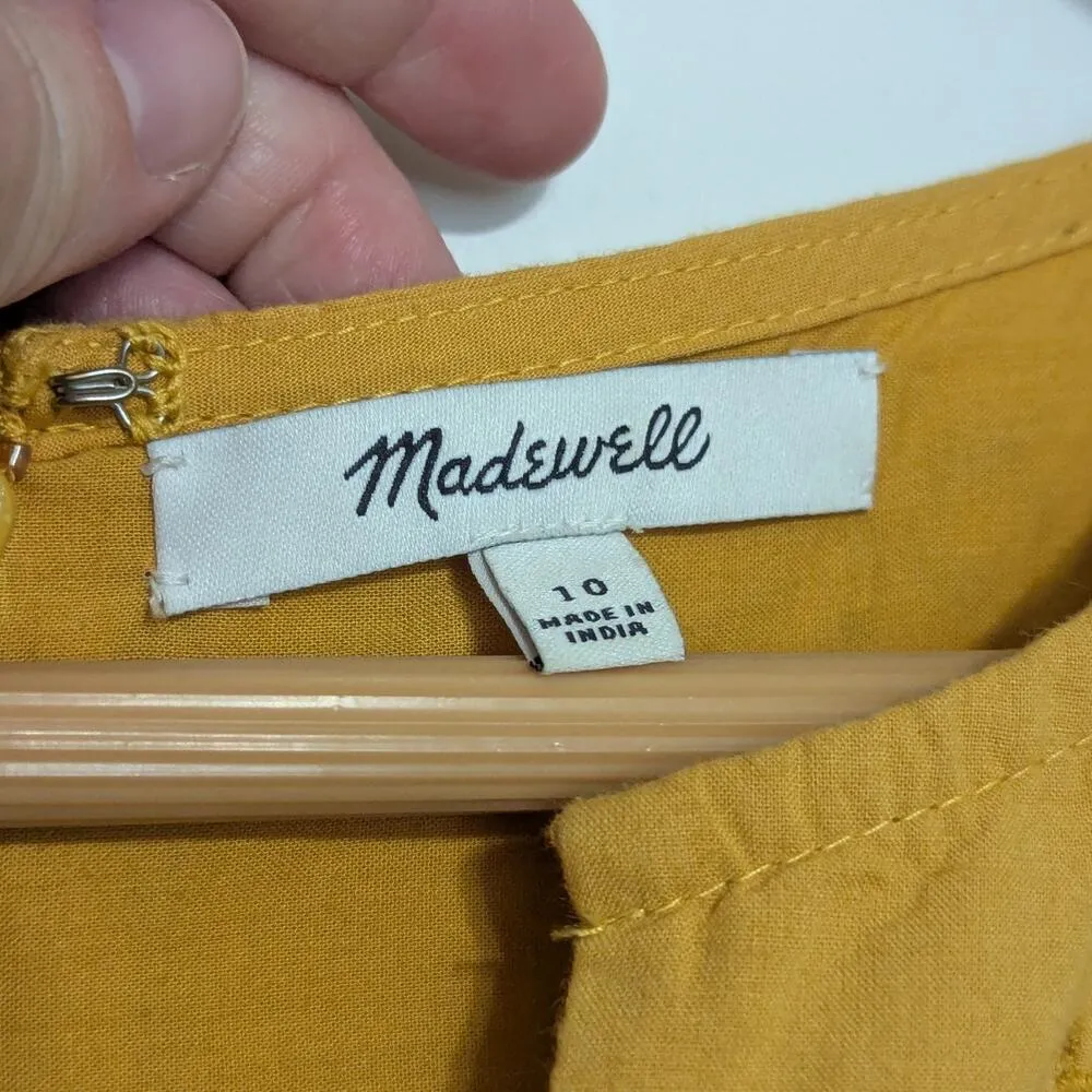Madewell Scalloped Eyelet Midi Dress Yellow Womens 10 Short Sleeve V Neckline - Image 4
