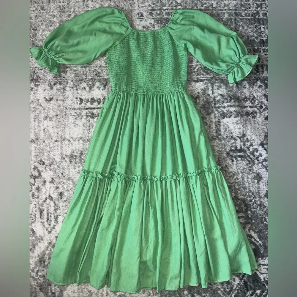 Ivy City Co Tiered Smocked Midi/Maxi Dress Green - Image 2