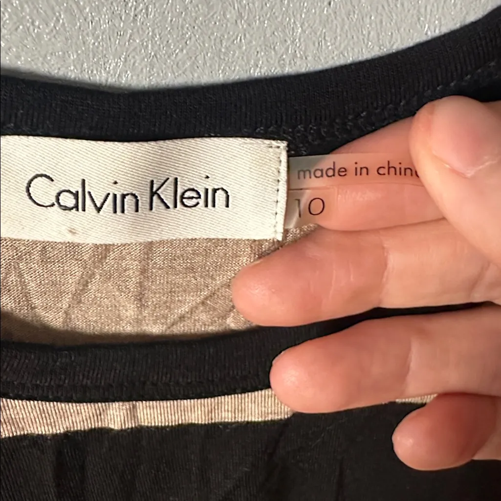Calvin Klein Black Beige‎ Striped Sleeveless Stretch Tank Dress  Description: - Image 2