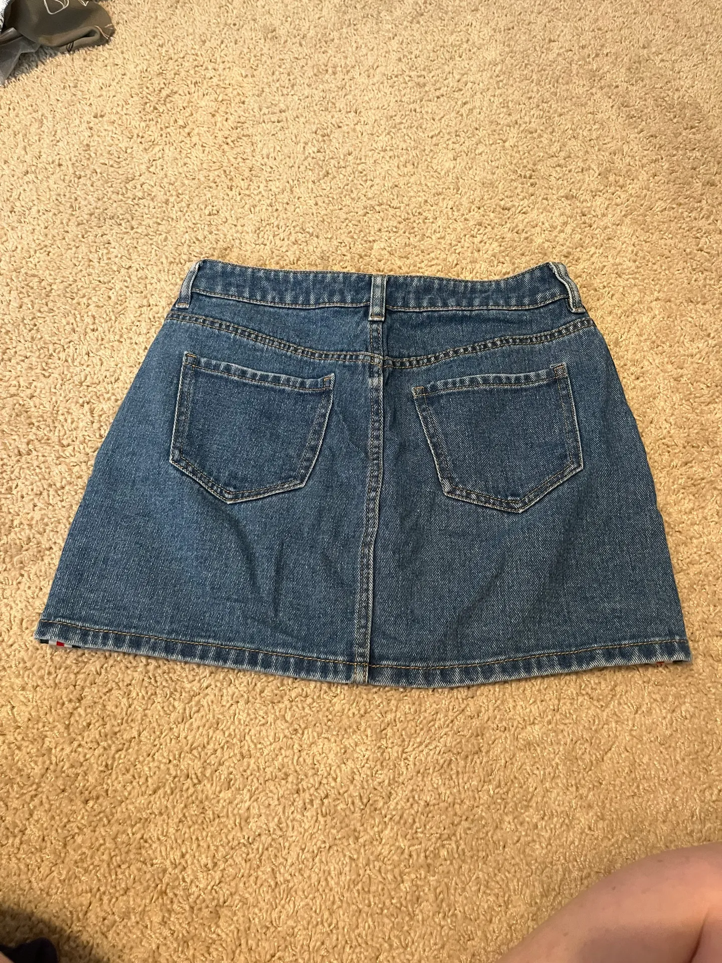 Denim mini skirt with sporty white , green and red side stripe never worn - Image 3