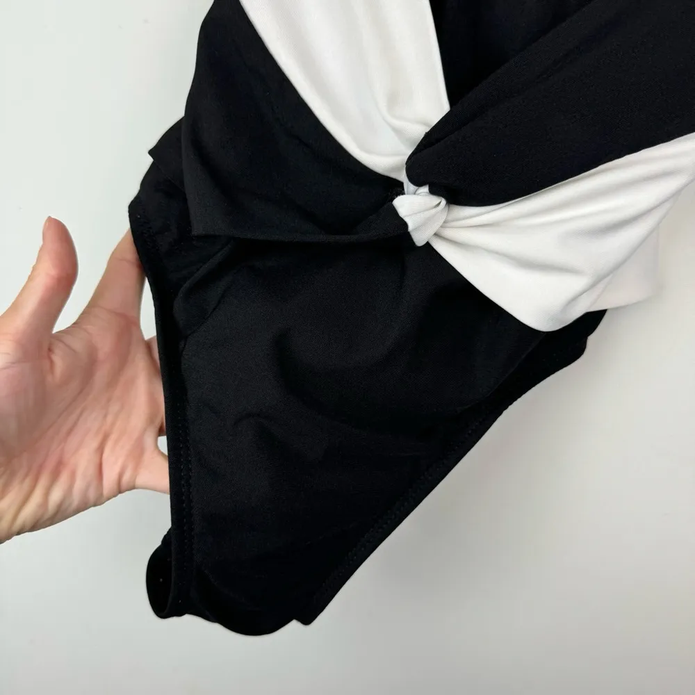 Longitude Black White Twist Swimsuit Sz 12 One Piece Colorblock - Image 7