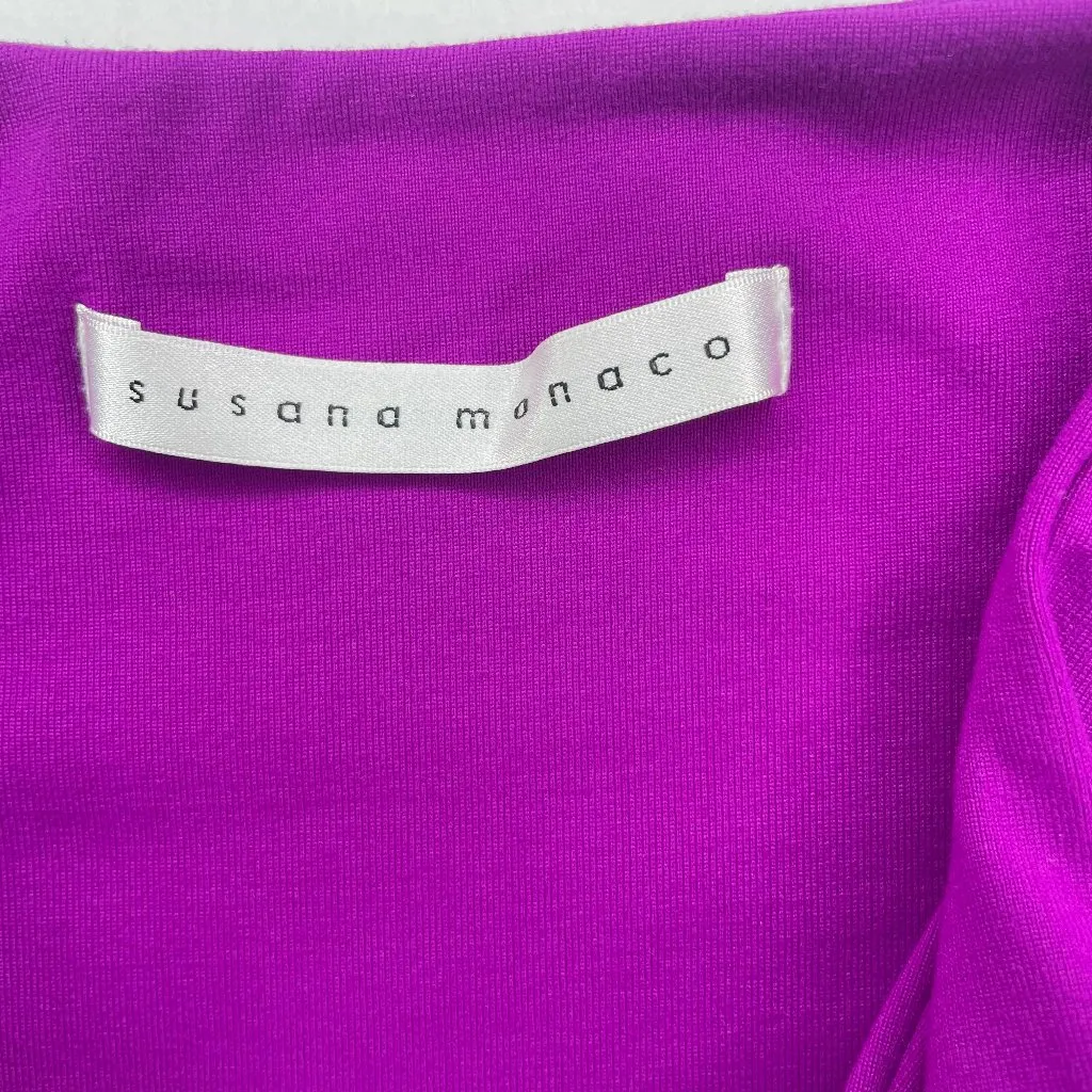 Susana Monaco Purple Asymmetrical Pleated Sleeveless Low Back Midi Dress Sz L - Image 8