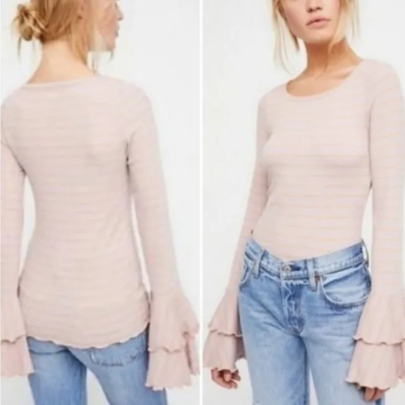 We the free bell sleeve striped pink long sleeve top 
Scoop neck size small - Image 2