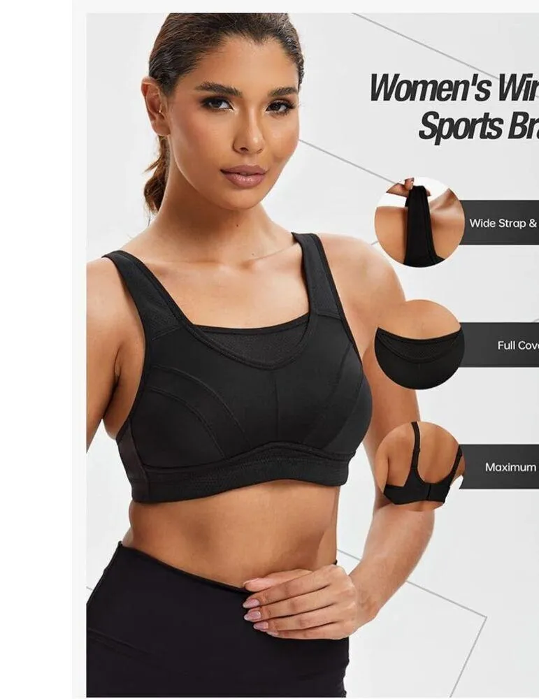 NEW Sports Bra High Impact Bust Full Coverage Adjustable Wirefree 44DDD Black Size undefined - Image 4
