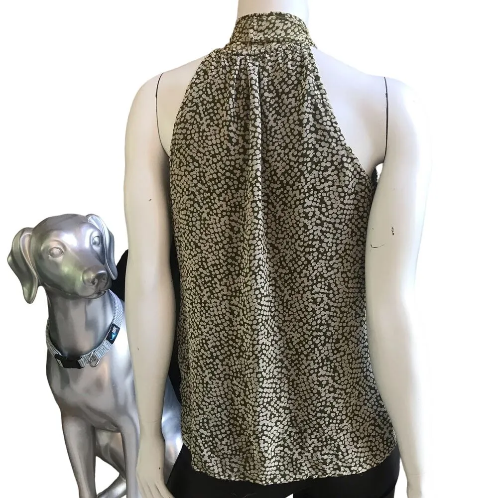 Old Navy Green White Dotted Sleeveless Blouse Tie Neck Tank Top Women’s Size S - Image 2