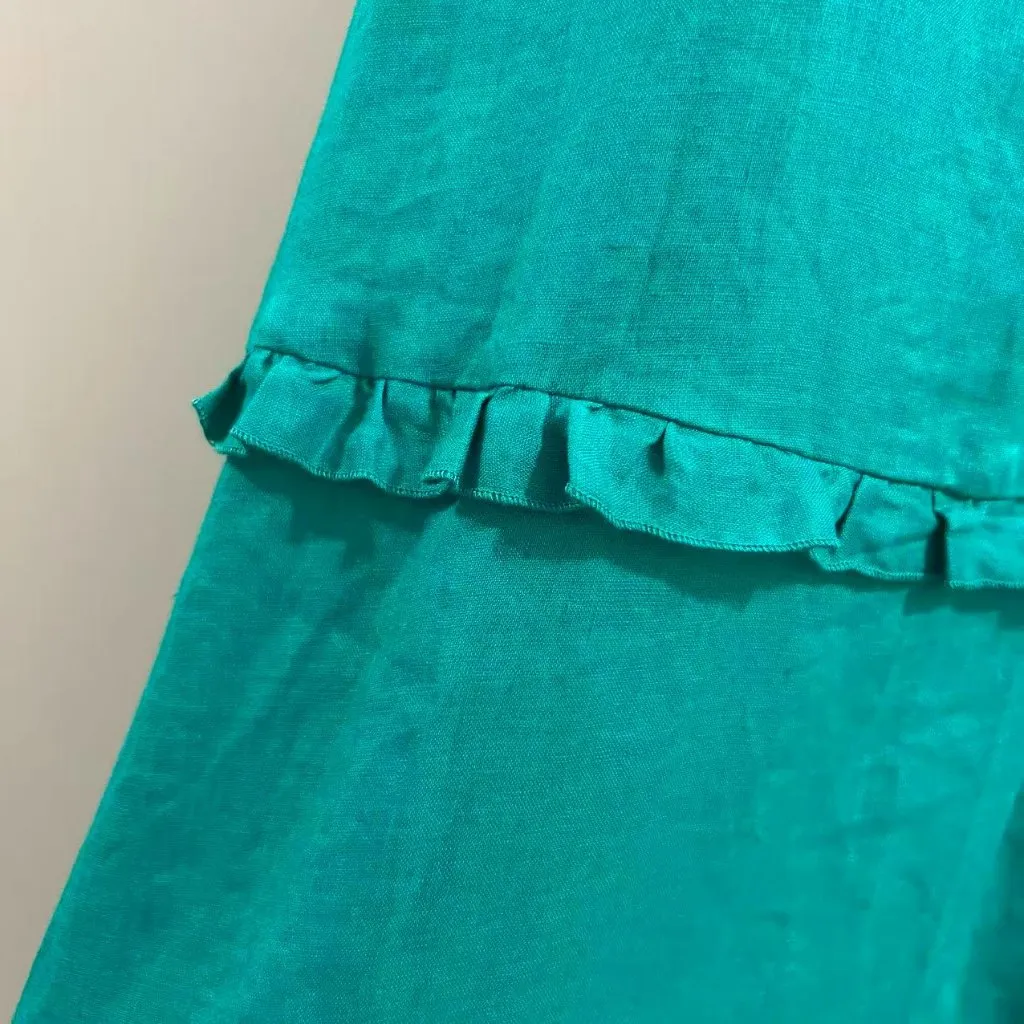 NWOT JOHNNY WAS Calme Tiered Ruffles V-Neck Trapeze Midi Dress Size S Teal - Image 4