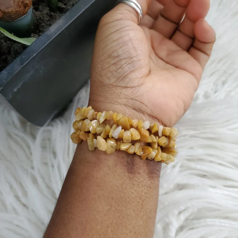 Hand Crafted Topaz Chip Boss Statement Inspiration Bracelet Set Tan - Image 2