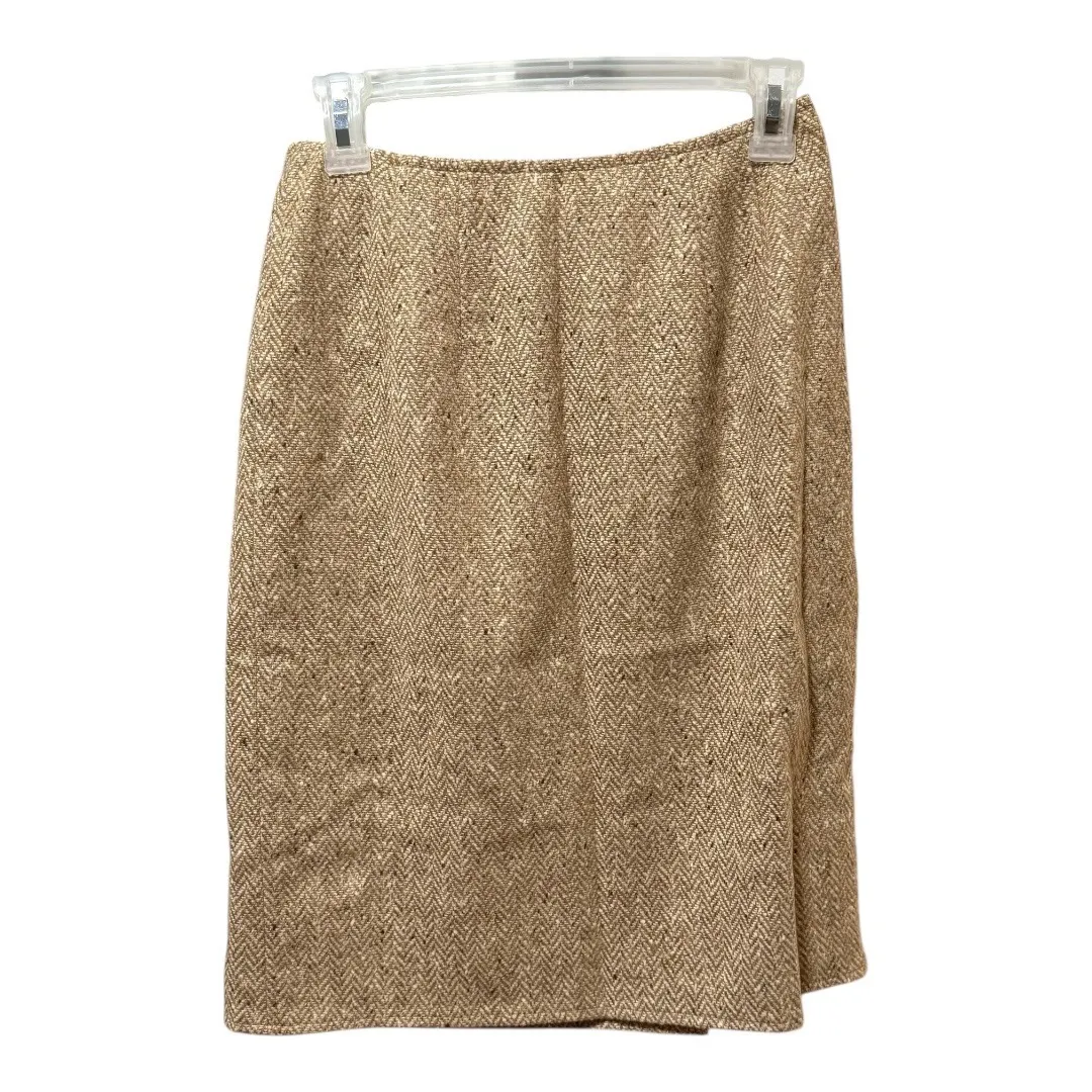 CARLISLE Gold Tweed Herringbone Pencil Skirt Women Size 4 - Image 3